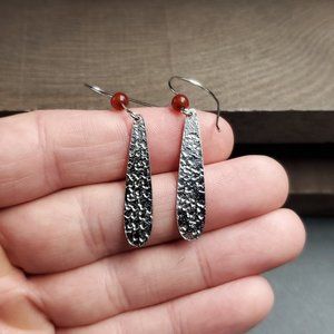 Sterling Silver Shiny Textured Long Earrings
